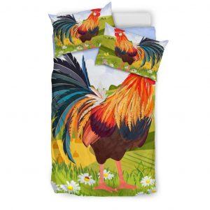Beautiful Cartoon Rooster in Garden Bedding Set Twin