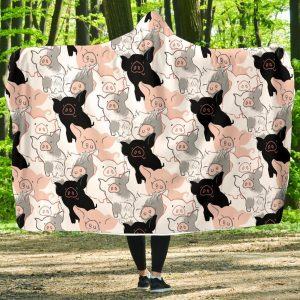 Black Pink Pig Hand Drawing Hooded Blanket