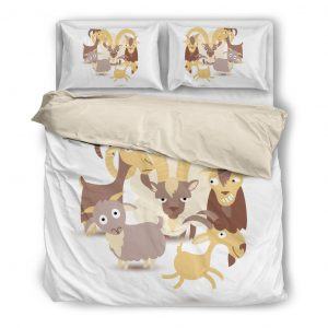 Cartoon We Are Goat Bedding Set White
