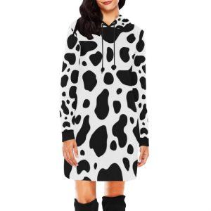 cow skin pattern hoodie dress