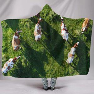 Cows in Field look from the Top Hooded Blanket