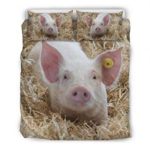 Cute Baby Pig in Grass Bedding Set Queen
