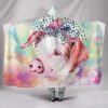 Cute Rainbow Painting Female Pigs Hooded Blanket