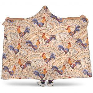 Cute Rooster Floral Pattern Hooded Blanket
