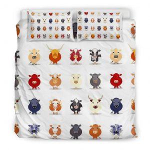 Different breeds of cattle face bedding set king