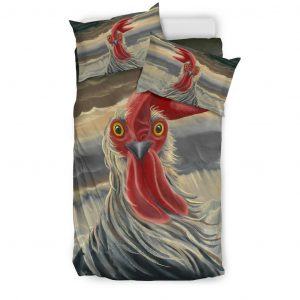 Drawing Rooster Face with Feather Bedding Set Twin