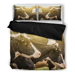 herd of cows in sunset bedding set black