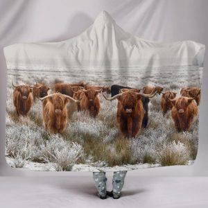 Herd of Highland Cattle Hooded Blanket