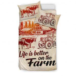 Life is better on farm with cows, tractor and barn bedding set twin