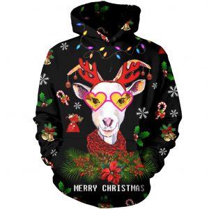 Merry Christmas Cute Goat with Reindeer 3D Hoodie