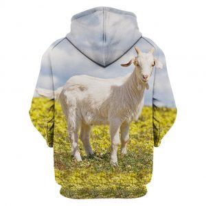 White Goat in the Field 3D All Over Print Hoodie