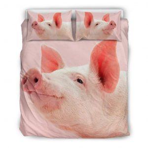 Zoom Pink Pig Face Look Up Bedding Set Queen